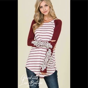 Wine/white stripe Top